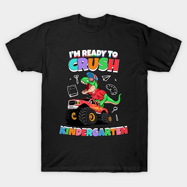 I'm ready to crush kindergarten Monster Truck Dinosaur Boys T-Shirt by Genie Designs